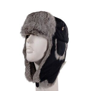 Mad Bomber Aviator Rabbit Fur Trapper Hat Green Super Warm Unisex Sz M Indie